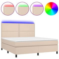 Vidaxl Box spring postel matrace a LED cappuccino 160x200cm umělá kůže