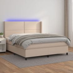 Vidaxl Box spring postel matrace a LED cappuccino 160x200cm umělá kůže