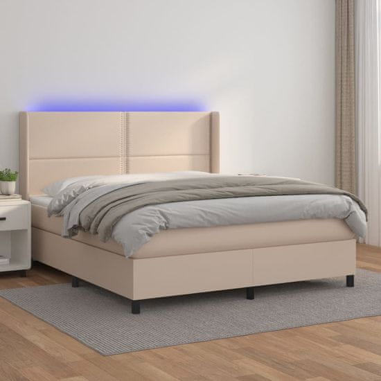 Greatstore Box spring postel matrace a LED cappuccino 180x200cm umělá kůže