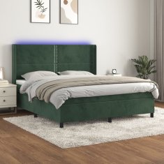 shumee Box spring postel s matrací a LED tmavě zelená 160x200 cm samet