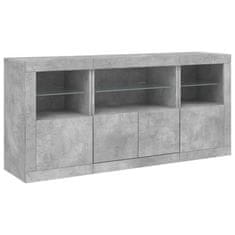 Greatstore Příborník s LED osvětlením betonově šedý 142,5 x 37 x 67 cm