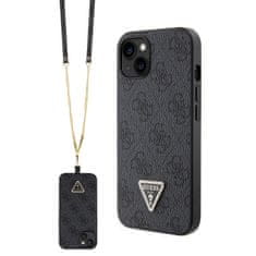 Guess  PU 4G Strass Triangle Metal Logo Zadní Kryt + Crossbody Popruh pro iPhone 15 Black