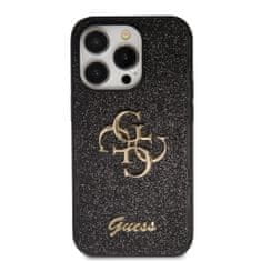 Guess  PU Fixed Glitter 4G Metal Logo Zadní Kryt pro iPhone 15 Pro Max Black