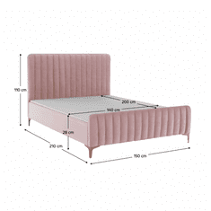 KONDELA Postel, růžová / gold chrom zlatý matný, 140x200, KAISA