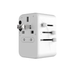 FIXED Cestovní adaptér Voyager 65 W pro EU, UK a USA/AUS, s 3xUSB-C a 2xUSB výstupem, GaN, PD 65W, bílý