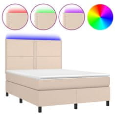 Vidaxl Box spring postel matrace a LED cappuccino 140x200cm umělá kůže