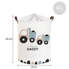 Tulimi Koš na hračky, uzavíratelný, bavlna, Trucks Love Daddy - bílý, 43 L