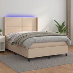 Greatstore Box spring postel matrace a LED cappuccino 140x190cm umělá kůže