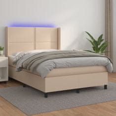 Vidaxl Box spring postel matrace a LED cappuccino 140x200cm umělá kůže