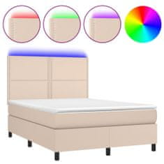 Greatstore Box spring postel matrace a LED cappuccino 140x190cm umělá kůže