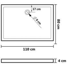 Vidaxl Obdélníková sprchová vanička ABS bílá 80 x 110 cm