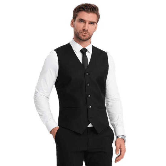 OMBRE Pánská obleková vesta bez klop V4 OM-BLZV-0112 černá MDN124333
