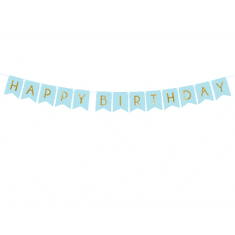 PartyDeco Banner Happy Birthday, modrý 15x175cm