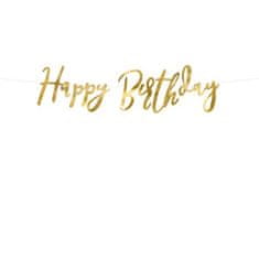 PartyDeco Baner Happy Birthday zlatý, 16,5 x 62 cm