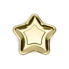 PartyDeco Papírové talíře Hvězda zlatá 23 cm, 6 ks