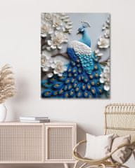 ZUTY Obrazy na stěnu - Modrý páv mezi bílými květy 40x50 cm bez rámu a bez vypnutí plátna