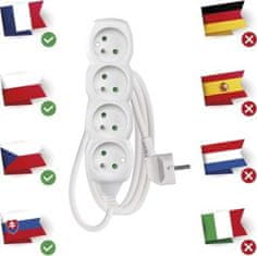 Emos Prodlužovací kabel 1,5 m / 4 zásuvky / bílý / PVC / 1 mm2