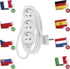 Emos Prodlužovací kabel 1,5 m / 3 zásuvky / bílý / PVC / 1 mm2