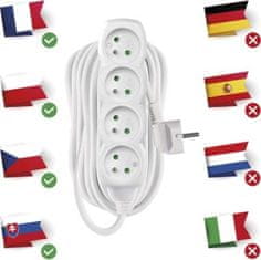 Emos Prodlužovací kabel 10 m / 4 zásuvky / bílý / PVC / 1 mm2