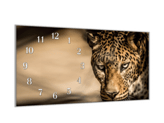 Glasdekor Nástěnné hodiny 30x60cm šelma leopard - Materiál: kalené sklo