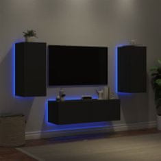 Greatstore 3dílná obývací stěna s LED osvětlením černá