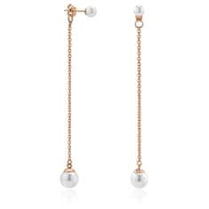 Troli Elegantní bronzové dlouhé náušnice s perlami