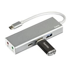 Hama USB Hub USB-C/ 2x USB, USB-C, Jack 3, 5mm - stříbrný