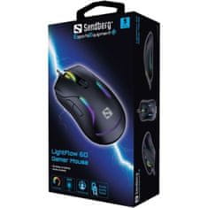 Sandberg LightFlow 6D Gamer Mouse, herní myš, 3600dpi, LED podsvícení, černá