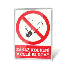 Traiva Plechová tabulka "Zákaz kouření v celé budově" Plech, 150 x 200 mm, tl. 1 mm - Kód: 25063