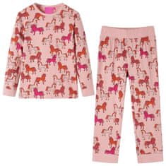 Vidaxl Dětské pyžamo s dlouhým rukávem potisk koní světle růžové 104