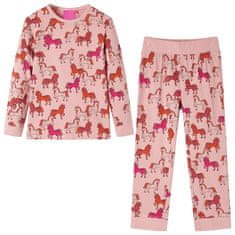 Vidaxl Dětské pyžamo s dlouhým rukávem potisk koní světle růžové 128