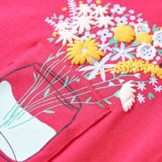 Vidaxl Dětské tričko potisk s květinami jasně růžové 140