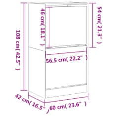 Vidaxl Botník se 2 výklopnými zásuvkami kouřový dub 60 x 42 x 108 cm