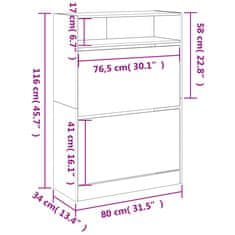 Greatstore Botník se 2 výklopnými zásuvkami šedý sonoma 80 x 34 x 116 cm