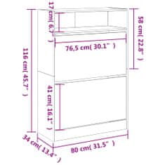 Greatstore Botník se 2 výklopnými zásuvkami kouřový dub 80 x 34 x 116 cm