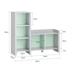 SoBuy SoBuy KMB89-HG Dětská lavice s policí na hračky Truhla na hračky Dětská police Úložná police pro děti Světle šedá 90x82x30cm