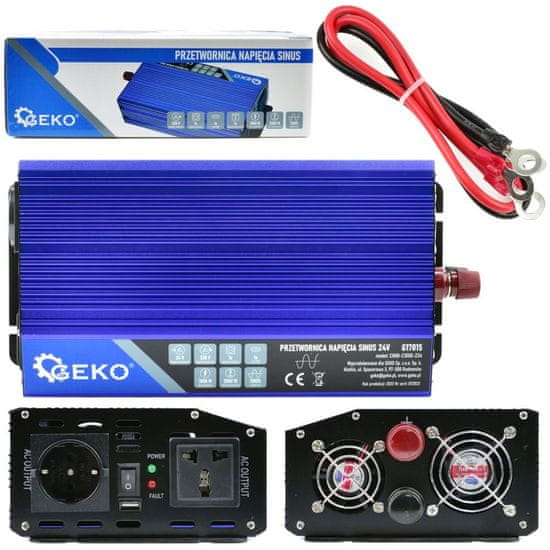 GEKO Měnič napětí 24/230V 1000W/2000W, čistá sinusovka G17015