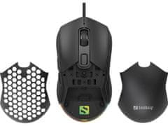 Sandberg FlexCover 6D Gamer Mouse, herní myš, 12800dpi, LED podsvícení, černá