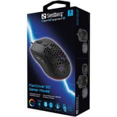 Sandberg FlexCover 6D Gamer Mouse, herní myš, 12800dpi, LED podsvícení, černá