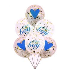 KIK KX5866_1 Sada nafukovacích balónků s konfetami IT'S A BOY 6 ks - modrá