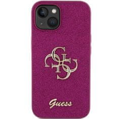 Guess hard kryt na iPhone 15 6.1" Purple Glitter Script Big 4G