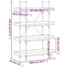 Vidaxl Knihovna se 4 policemi šedá sonoma 100 x 33 x 145,5 cm kompozit