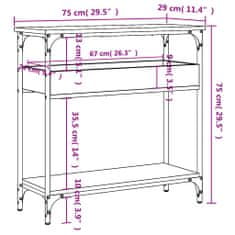 Greatstore Konzolový stolek s policí šedý sonoma 75 x 29 x 75 cm kompozit