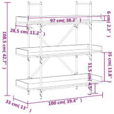 Vidaxl Knihovna se 3 policemi hnědý dub 100 x 33 x 108,5 cm kompozit