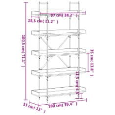 Vidaxl Knihovna s 5 policemi šedá sonoma 100 x 33 x 180,5 cm kompozit