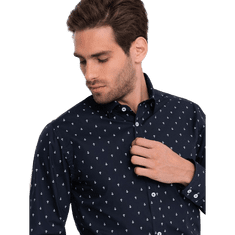OMBRE Pánská bavlněná košile SLIM FIT s kotvami tmavě modrá MDN124371 S