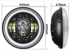 motoLEDy Přední světlo 7" Full LED lebka 1ks Harley Davidson, Jeep