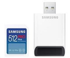 Samsung paměťová karta 512GB PRO Plus micro SDXC CL10 U3 (č/z: až 180/až 130MB/s) + USB adaptér