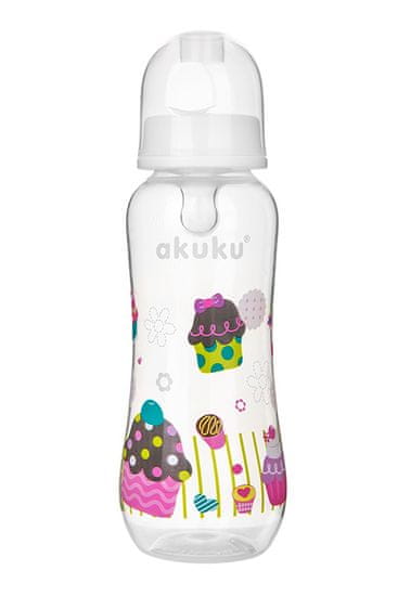 AKUKU Kojenecká, plastová lahvička Dortík, 250 ml - bílá, 1ks