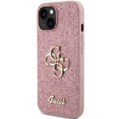 Guess hard kryt na iPhone 15 6.1" Pink Glitter Script Big 4G